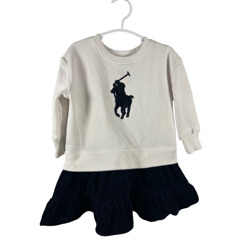 Polo Ralph Lauren Sweatshirt Dress 2 White Navy Blue Big Pony Corduroy Kids